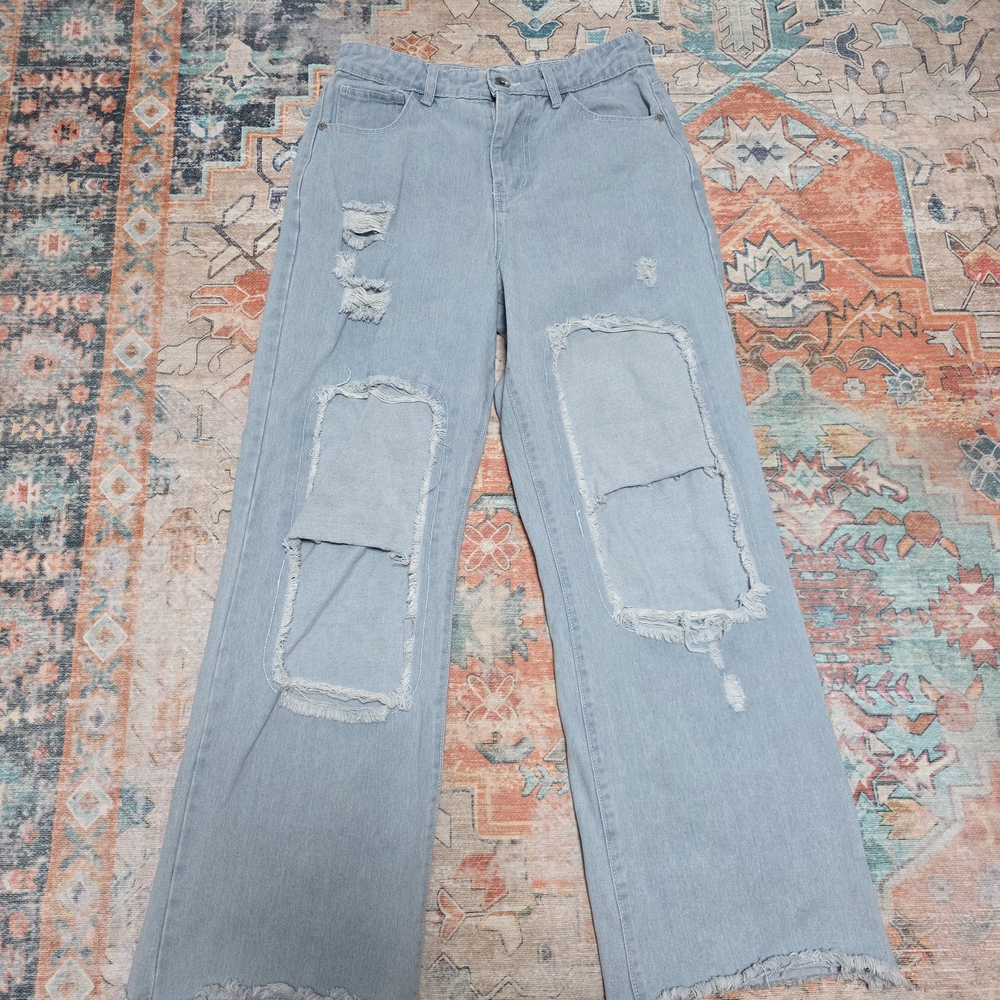 Chelsea & Violet Light Blue Distressed Flare Jeans